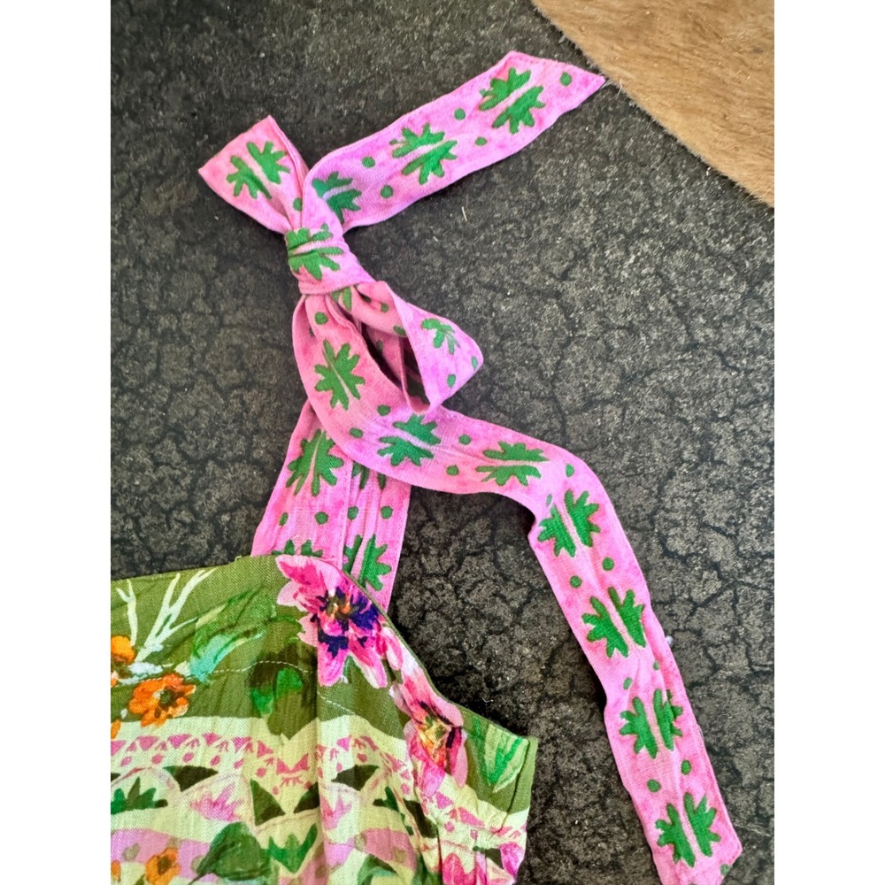 Rose + Olive Resort Floral Crane Print Crop Top Tie Shoulder Smocked Back Small - Picture 4 of 7